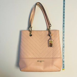 Karl Lagerfeld Paris Pink Quilted Leather Large Shoulder Tote